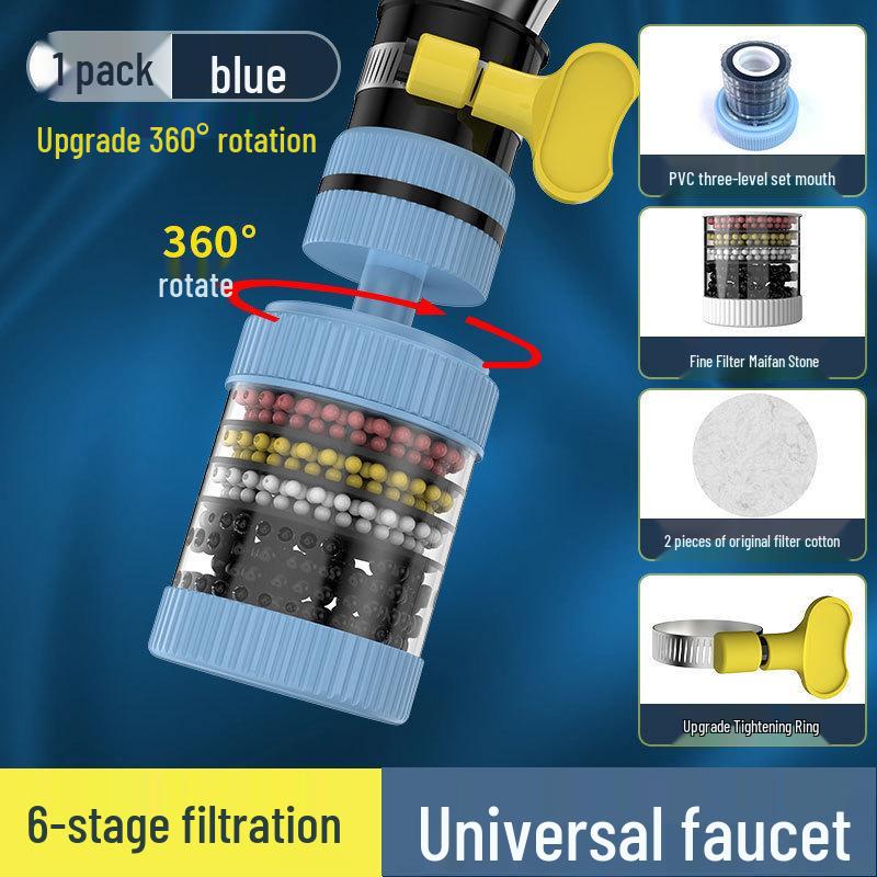 Universal Splash-Proof Rotating Faucet Filter: Six-Layer, Washable Tap Extension for Home Kitchen