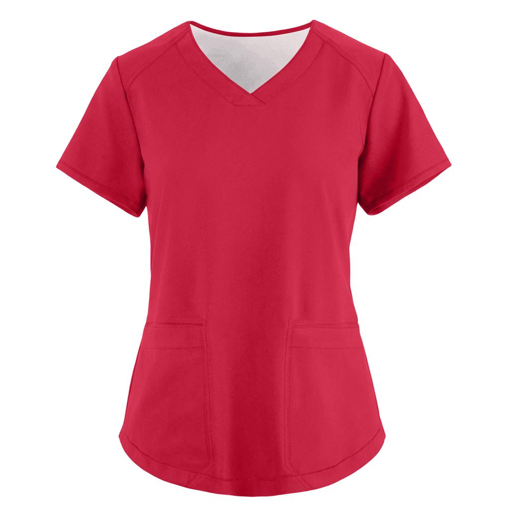 Women's Fashionable Loose-Fit Short-Sleeve V-Neck Pocket Workwear Top