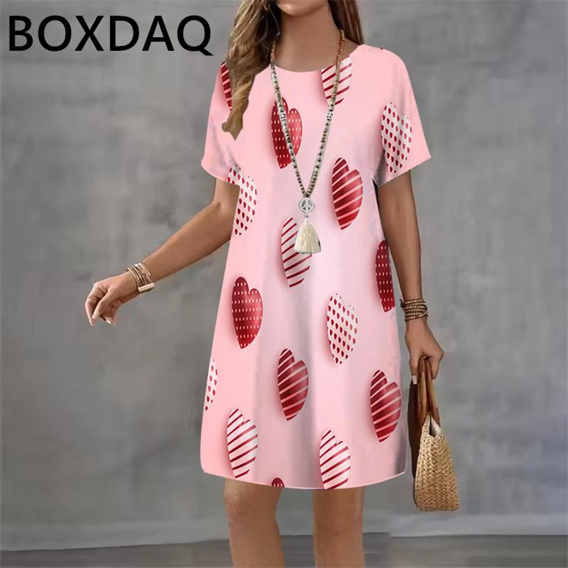 Fashion Love Print Versatile Dress Casual Round Neck Comfortable Dresses