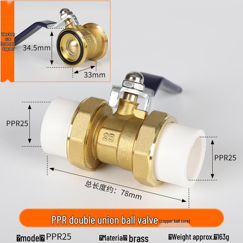Yanghang PPR Doppelverschraubung Kupferkugelhahn, Wasserrohrfittings Verbinder, Heißschmelz 20 Schalter, 6-Punkt, 25mm Ventil.