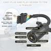 Trailer Plug Adapter, 7-Pin to 4-Pin with Waterproof Cap, 7 Way Round Plug Blade Connector Converts to 4 Way Flat Female Socket