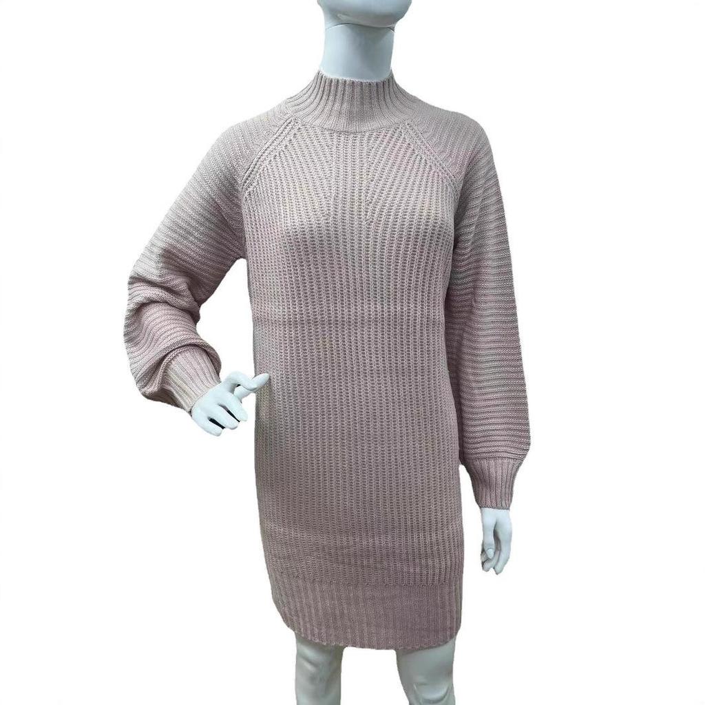 Autumn/Winter Solid Color Long-Sleeve Turtleneck Sweater Dress for Women