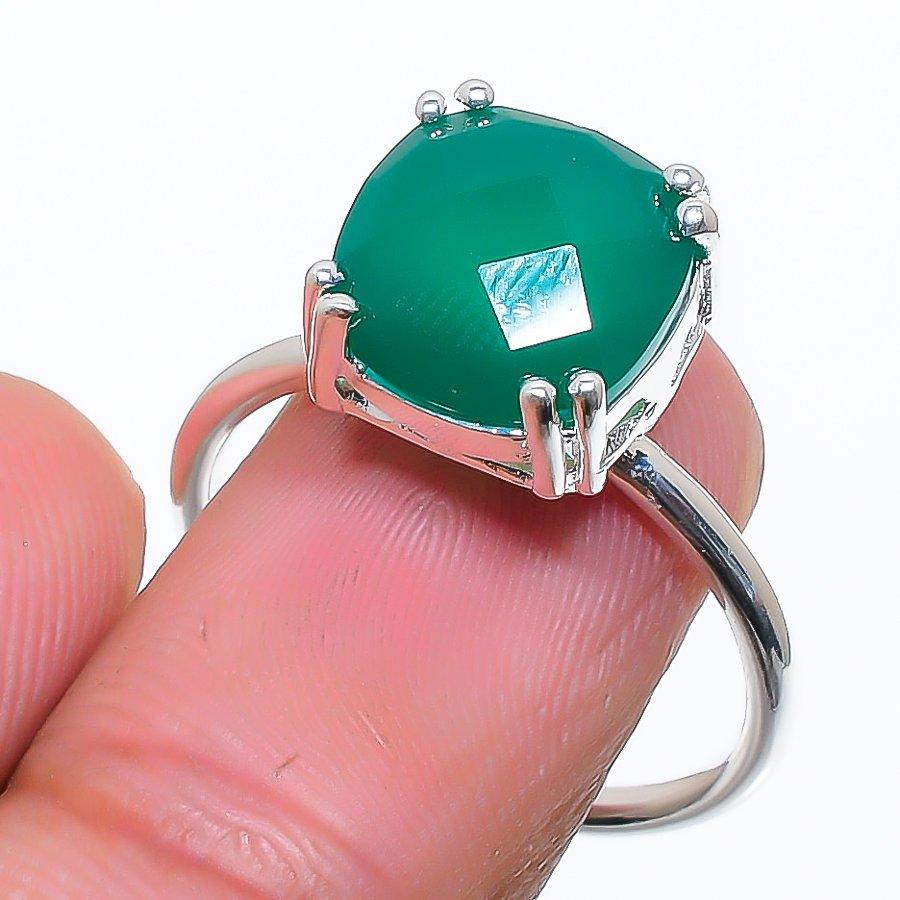 Emerald Gemstone Handmade 925 Sterling Silver Jewelry Ring Size 8 GK-6006