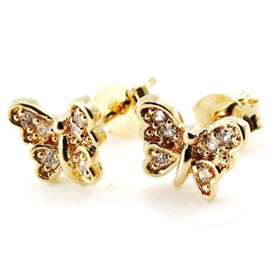 [J0189] - Gold Plated 'Butterflies' Earrings - White Gold - 7x8 Mm