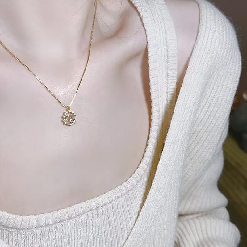 Gold Color Stainless Steel  Saturn Planet Necklaces For Women Girls Zircon Moonstone Choker Charm Jewelry Gifts