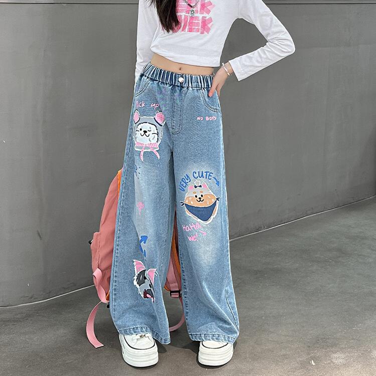 Hose Frühling und Herbst Mädchen Weitbeinjeans Kinderjeans Gerade Bein Hose Frühling und Herbst Kleiderhose Lockere Hose