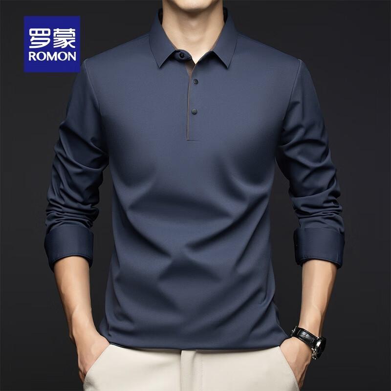 ROMON Men s Premium Business Casual Long-Sleeve Polo T-Shirt 5T500106 L
