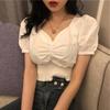 2021 V-neck Collar Sexy T-shirt Women Fashion Puff Sleeve Female Short Tops Slim Plus Size Black White Tees Women's Clothing