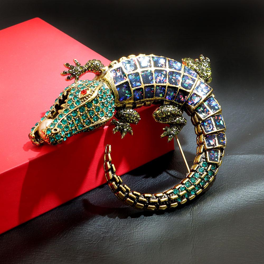 Große Retro-Krokodilbrosche mit Öltropfen, personalisiert, modische und vielseitige Tierbroschen