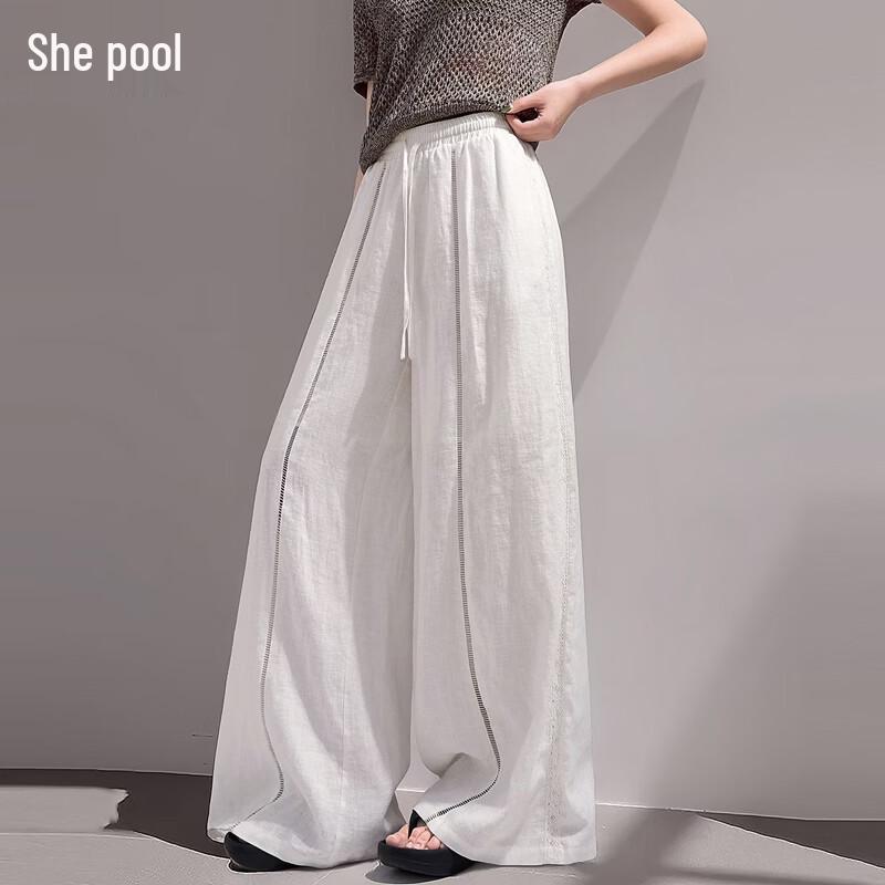 

Women s Ramie Blend Loose Cutout Wide-Leg Pants XL
