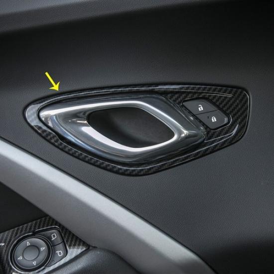 Carbon Fiber Interior Door Handle Cover Bezel Trim For Chevrolet Camaro 2017+