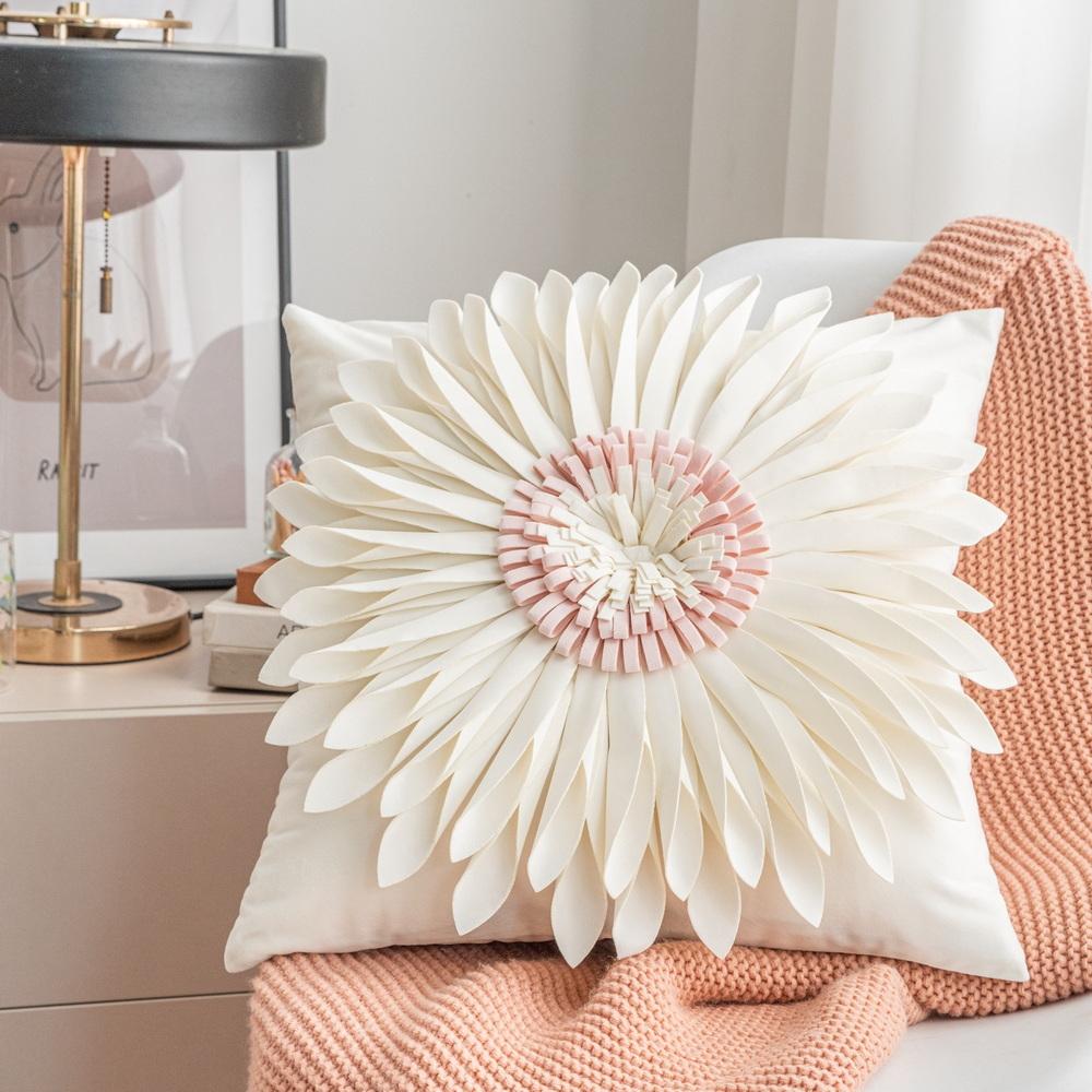 Junwell Nordic 3D Layered Pleating Flower Romantic Decorative Pillow Cover Sofa Bed Car Use Cushion Cover Home Soft Decor