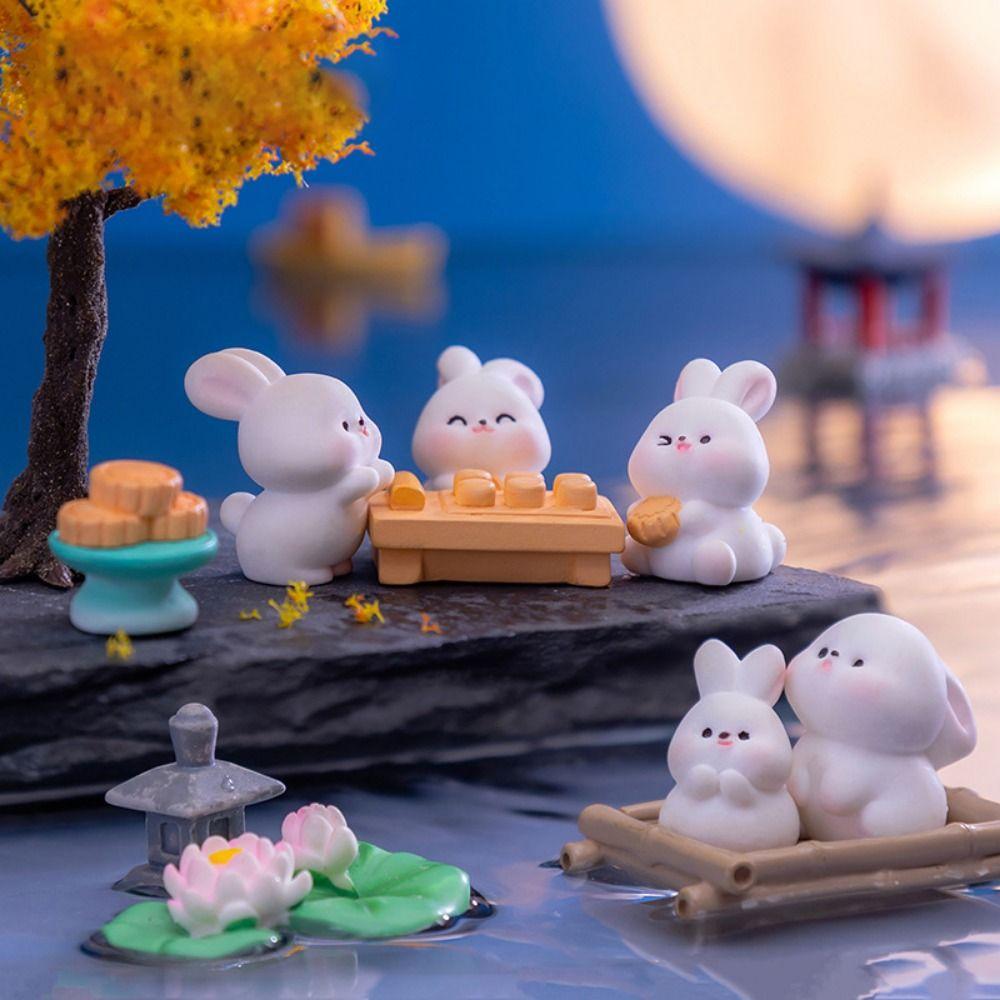 Cartoon Bunny Micro Landscape Chinese Style Bunny Statue  Mid-Autumn Festival