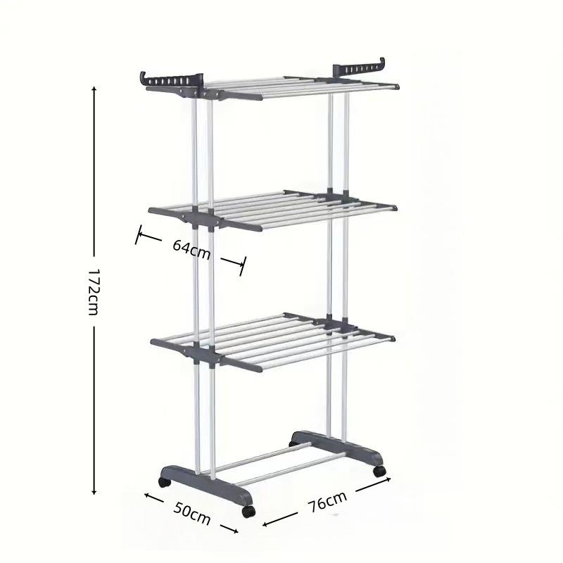 Dual Rod Folding Wing-shaped Clothes Rack: Floor-standing, Multi-functional, Movable, and Foldable
