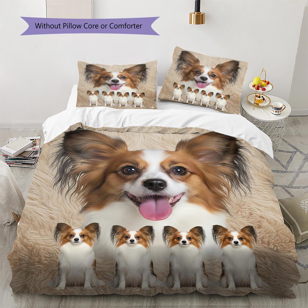 Havanese Papillon Pattern Bedding Quilt Set Quilt Cover Pillowcase Home Decoration Gift (1 * duvet cover + 2 * pillowcase, without core)