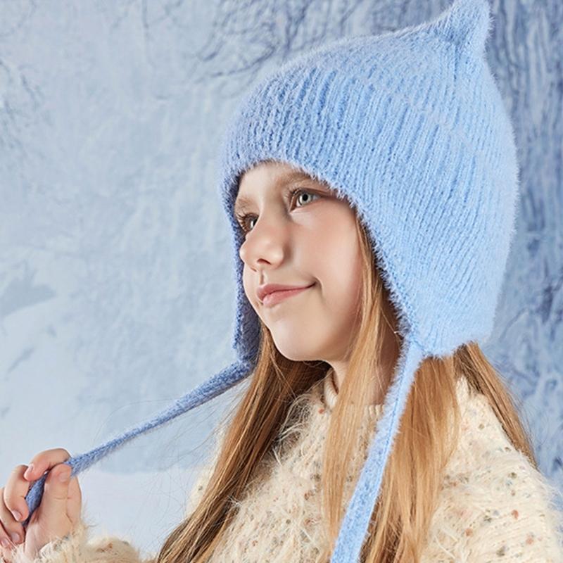 Thickened Knitted Cap Winter Hat For Kids With Thermal Ear Protection Cold Weather Windproof Design Polyester