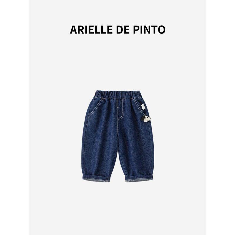 French Arielle De Pinto Boys' Spring and Autumn Jeans Korean Style Simple Cartoon Dog Loose Pants