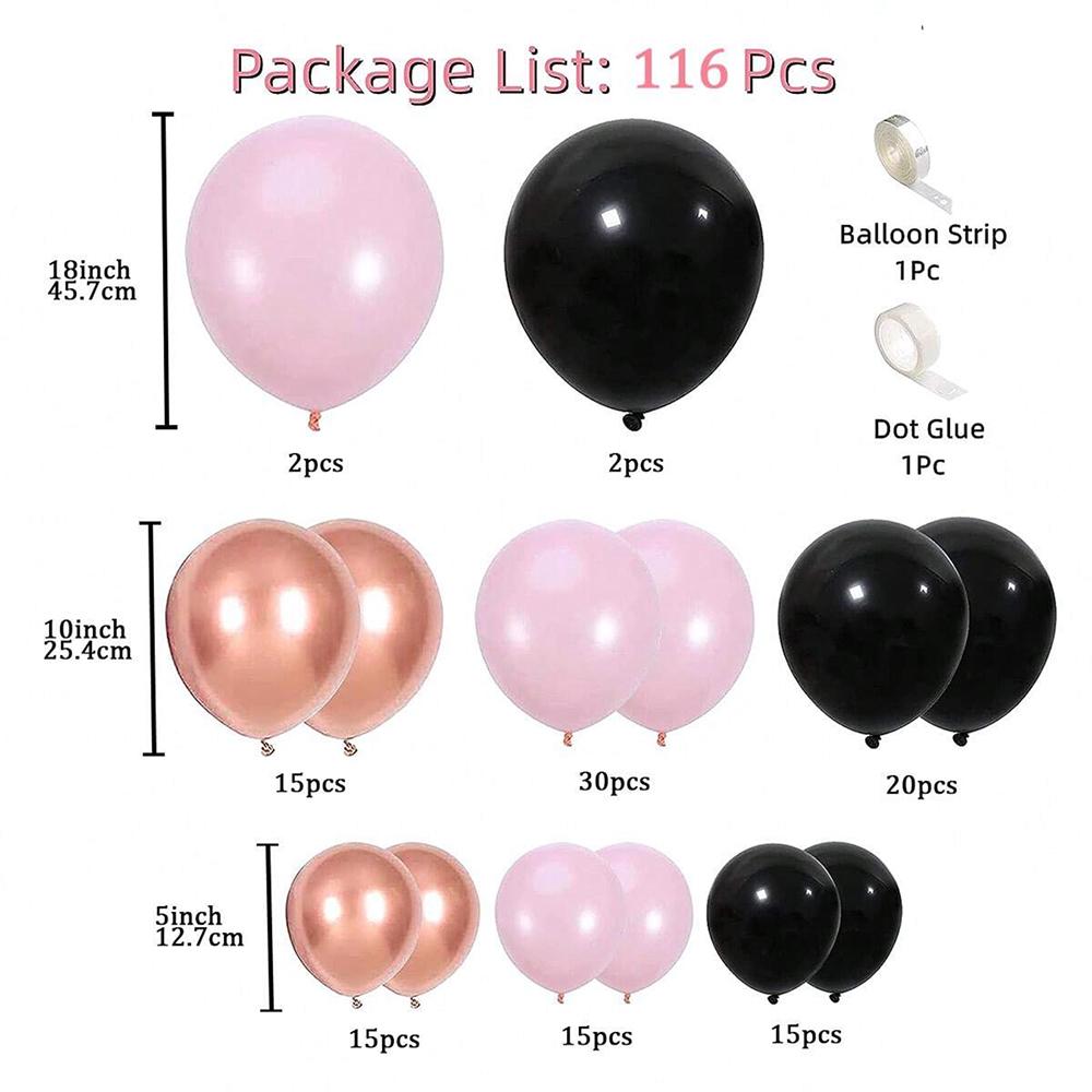 116pcs Black Pink Balloon Rose Golden  Balloons Garland Arch Kit For Birthday, Wedding, Graduation, Anniversary, Celebrations, P