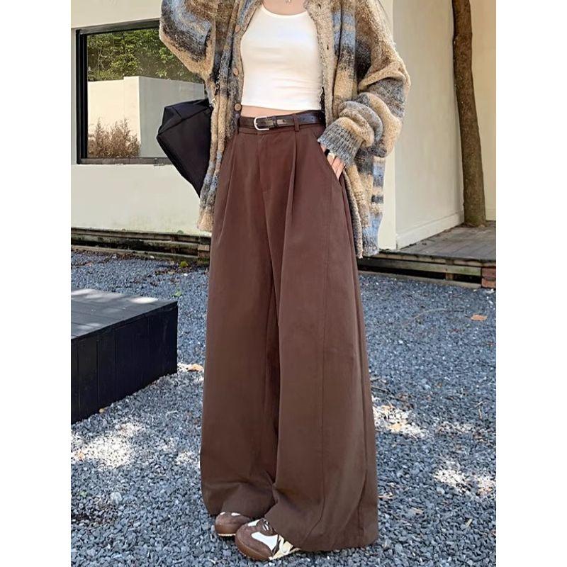 Kumikumi Idle Style Solid Drape High Waist Casual Pants Women Autumn Versatile Loose Slimming Wide Leg Pants Trousers