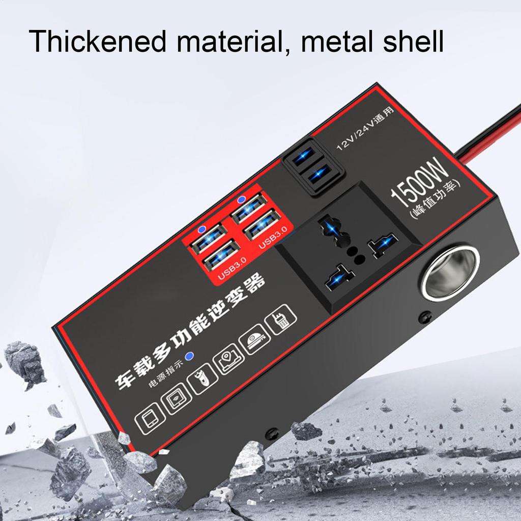 Car Power Inverter 220V Car Power Converter For Plug Outlet 1500W Multiple Ports Automobile Adapter USB Charging For Workstation