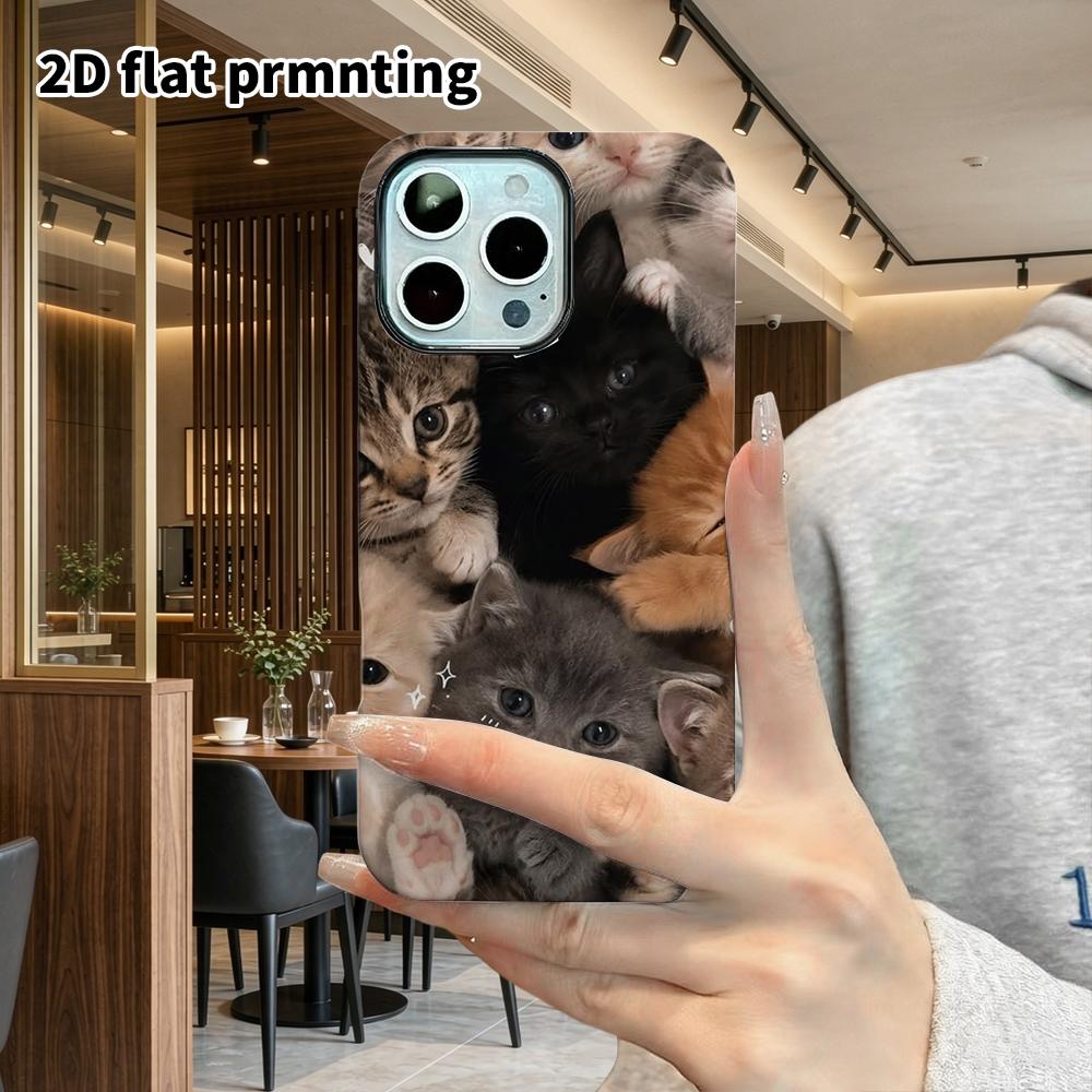 Phone Case: 2D Flat Design Suitable for iPhone 18, 17, 16, 15, 14, 13 Pro Film Protective Case, Couple Style, a Big Group of Kittens, Christmas and Ha