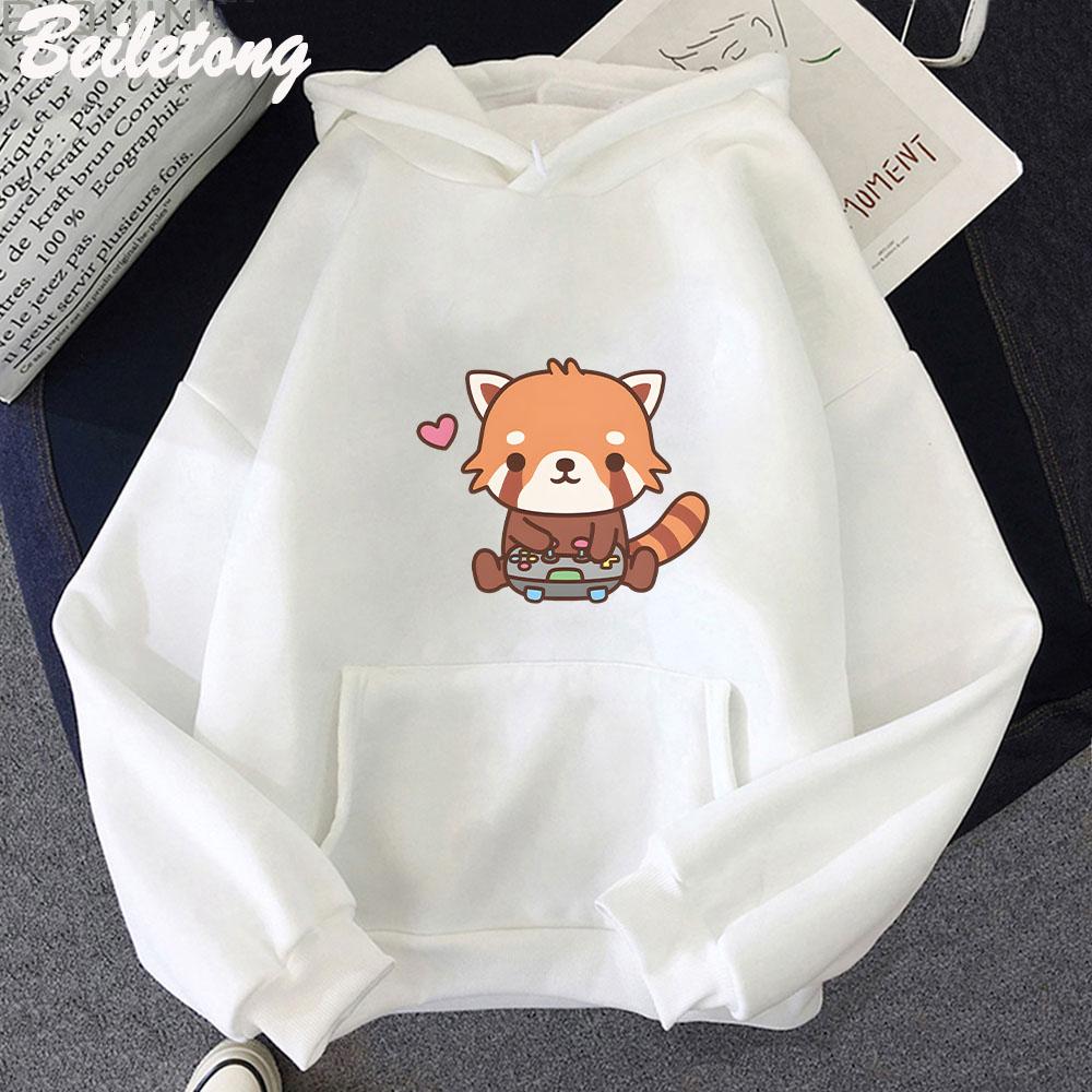 Anime Cute Little Red Panda Playing Video Hoodie for Men Women Casaul Loose Sports Hooded Sweatshirts Unisex Y2k Clothes Tops
