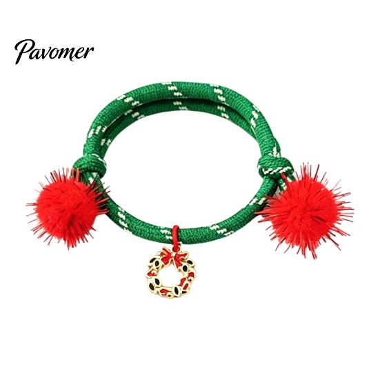 Christmas Gift for Women Bracelets, Red Green String Bracelet, Adjustable Rope Bracelet with Handmade Alloy Jewelry Charm And Tinsel Pom Poms, Holiday