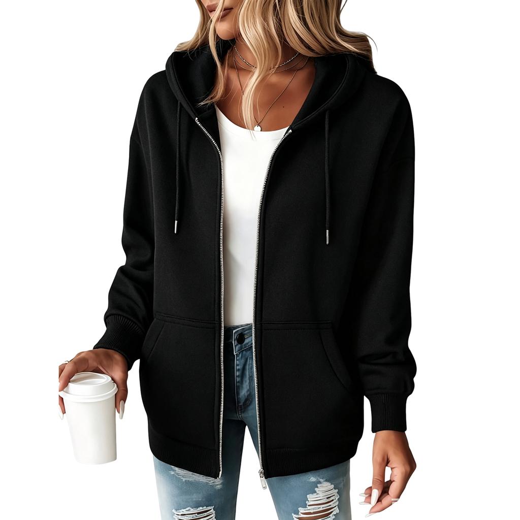 Damen-Hoodie mit halbem Reißverschluss, Kordelzugkapuze und Tasche für legere Alltagsmode