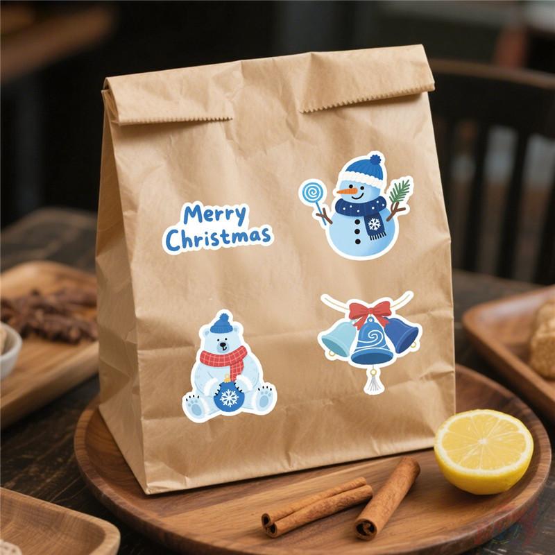 50Pcs/100Pcs Blue Merry Christmas Stickers DIY Fashion Waterproof Doodle Decals Stickers