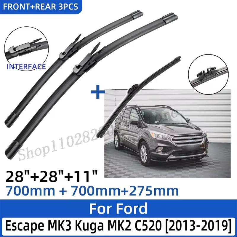 

For Ford Escape MK3 Kuga MK2 C520 2013-2019 28 +28 +11 Front Rear Wiper Blades Windshield Windscreen Window Cutter Accessories чёрный