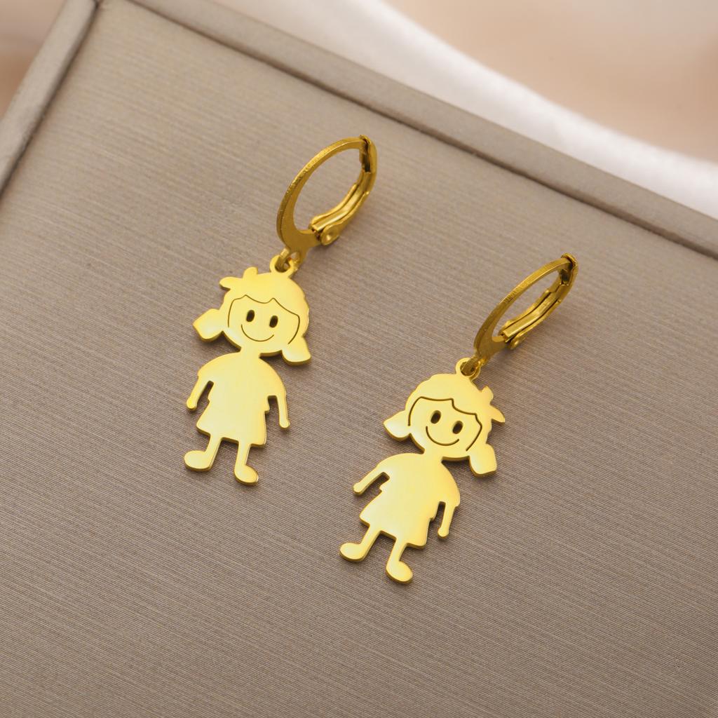 Cazador Girl Boy Child Earrings for Women Stainless Steel Cute Kids Drop Earrings Jewelry Gold Color Gift Wholesale Trendy