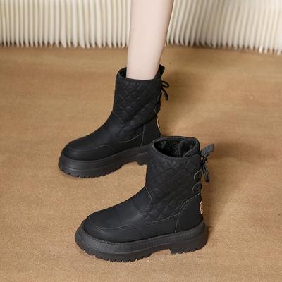 Waterproof Leather Lace-up Chunky Snow Boots for Women Winter Fleece-lined Woman Shoes Padded Non Slip Fashion 2025 Hot Booties