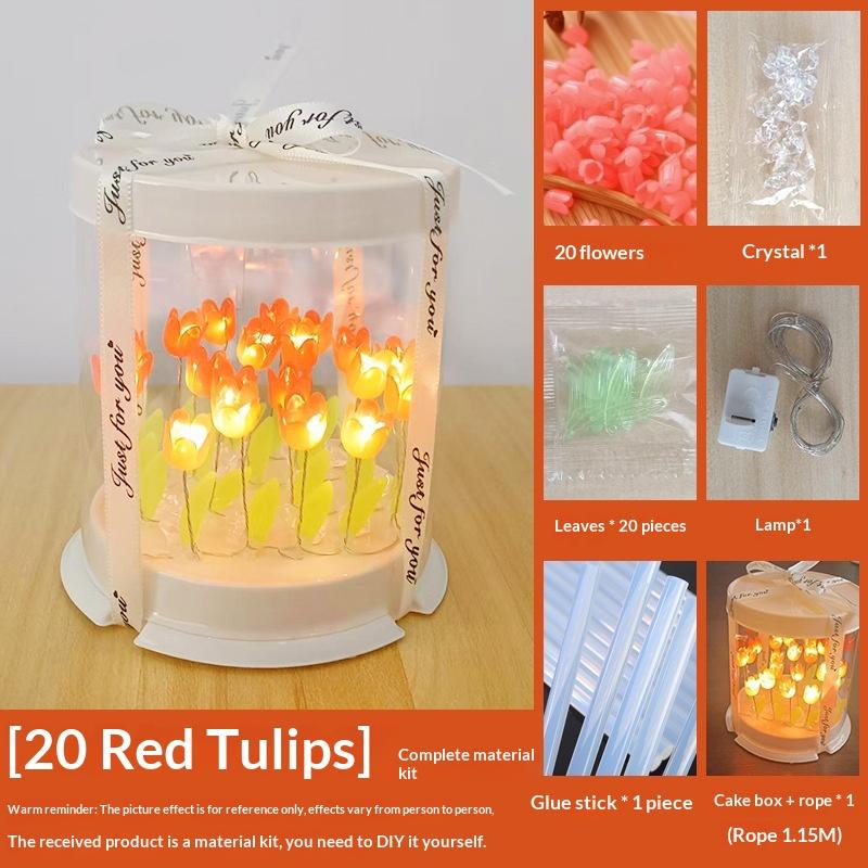 Lampada a Tulipano Fai-da-te Fiore Artificiale Mare di Fiori Scatola per Torta Lampada da Tavolo per Camera da Letto Lampada Notturna Decorazione Artigianale Fatta a Mano Tulipani Regalo di Compleanno