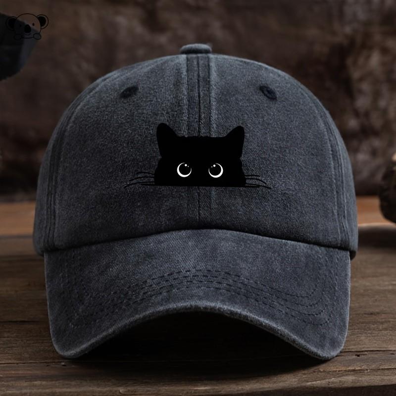 Weiche Baumwollähnliche Leinen-Baseballkappe Mit Katzen-Print-Design Unisex Breiter Schirmhut
