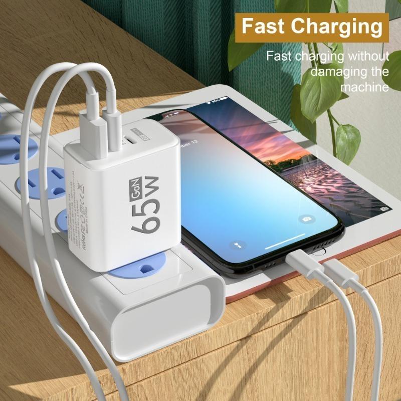 Celkem 65W USB C Nabíječka Rychlonabíjecí Nabíječka Quick Charge 3.0 PD Nástěnný Telefonní Adaptér pro IPhone Xiaomi POCO Samsung 65W USB C Nabíječka, 3 Porty