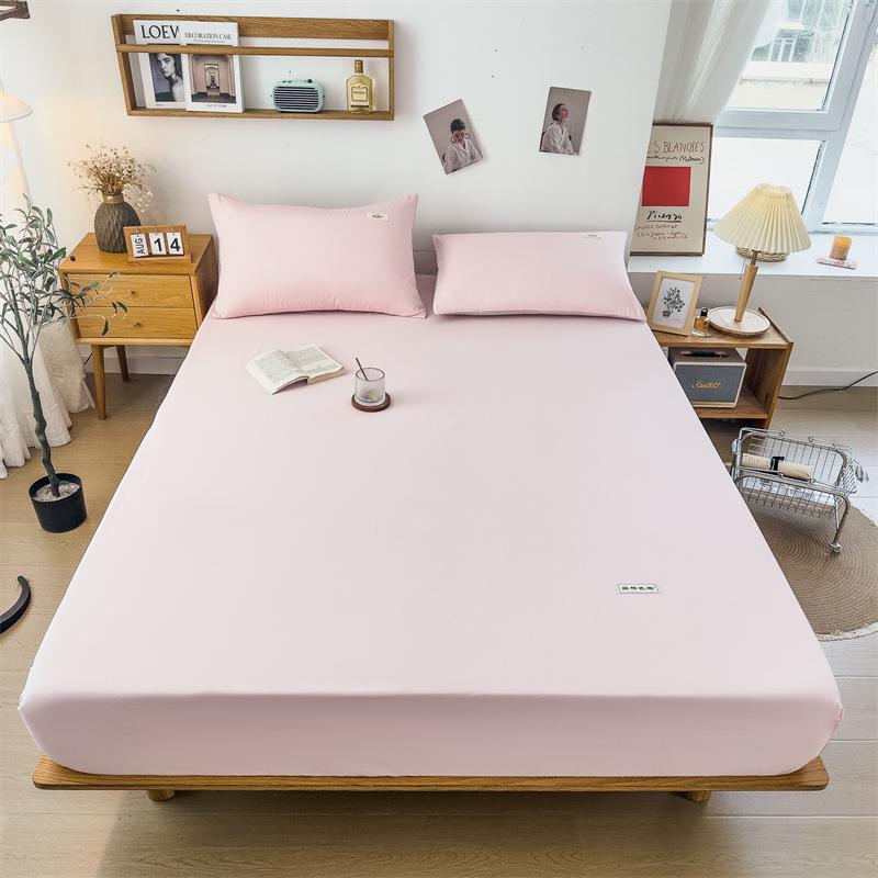 100% Cotton Solid Color Fitted Sheet 3Pcs Mattress Cover with Elastic Band Skin-friendly Soft Home Hotel Queen Size Bedding Set