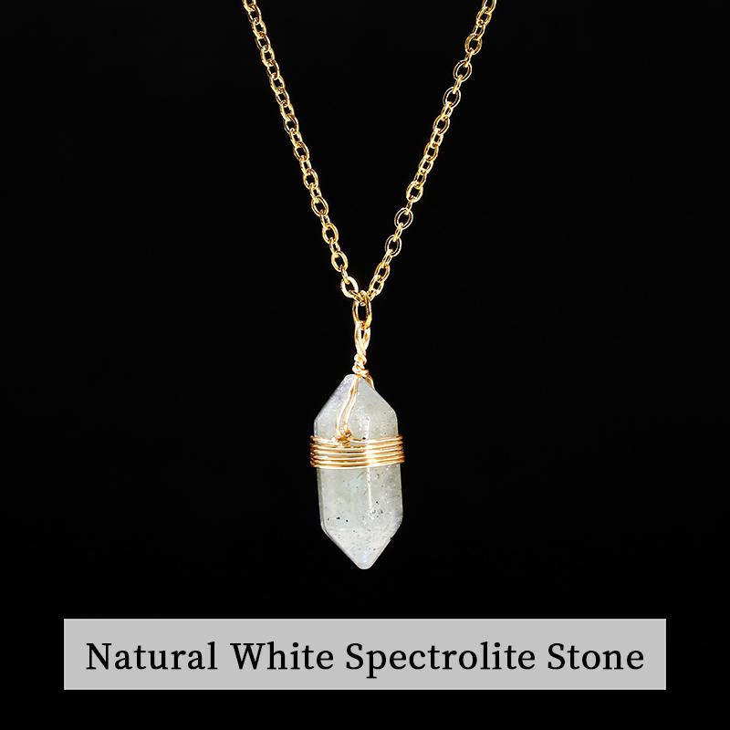 JD Natural Stone Amethyst Yellow Tiger Eye Obsidian Hexagon Column Charm Necklace Women Men Fashion Energy Healing Chain Choker