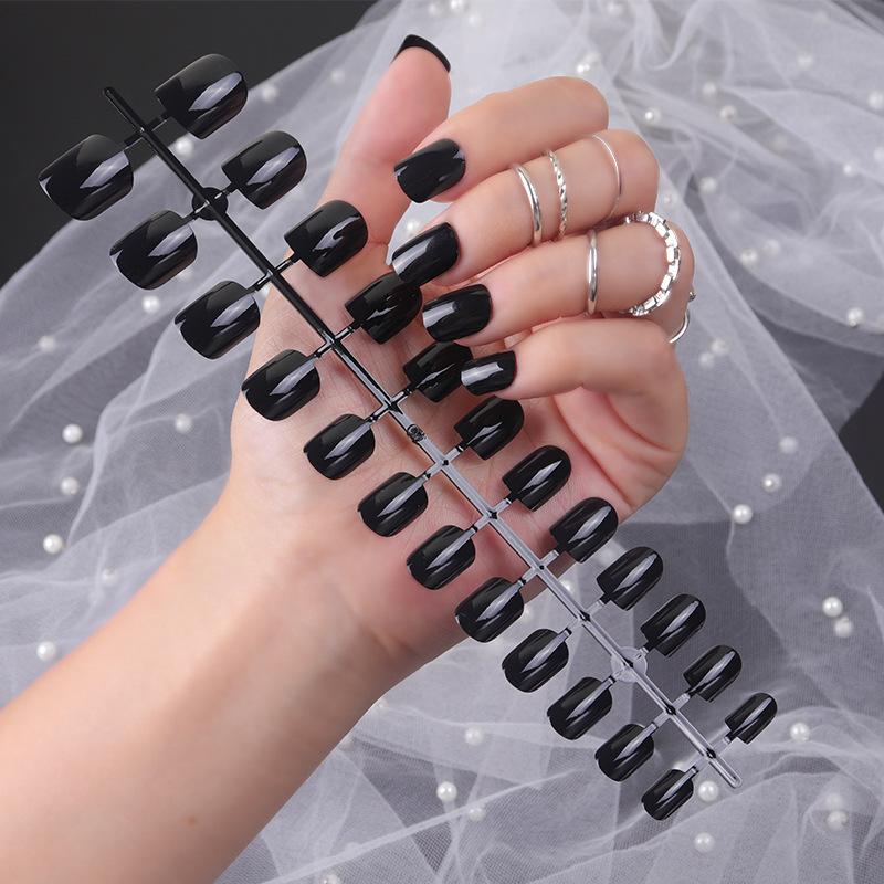 24pcs/set DIY Quick Nails Short Square Head Glossy False Nails Multicolor Strips Finished Wear Manicure