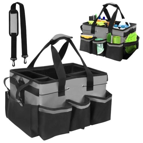 TOWEBOORY Cleaning Supplies Storage Bag, Multi-Purpose Pocket, Waterproof Cleaning Tote Bag with Shoulder Strap and Removable Divider (Gray)