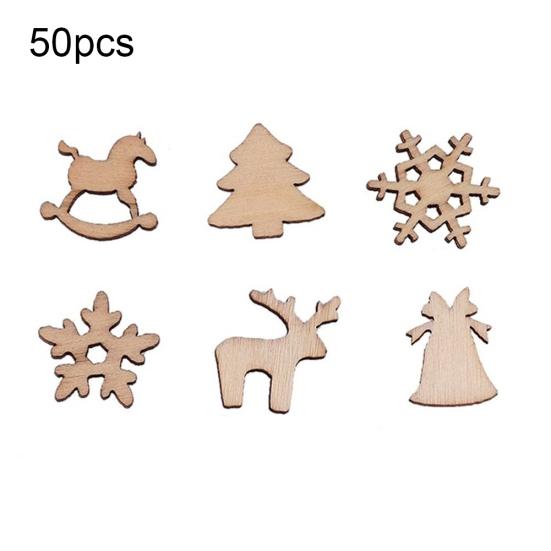 

50Pcs Wooden DIY Christmas Tree Snowflake Star Hanging Ornaments Table Craft