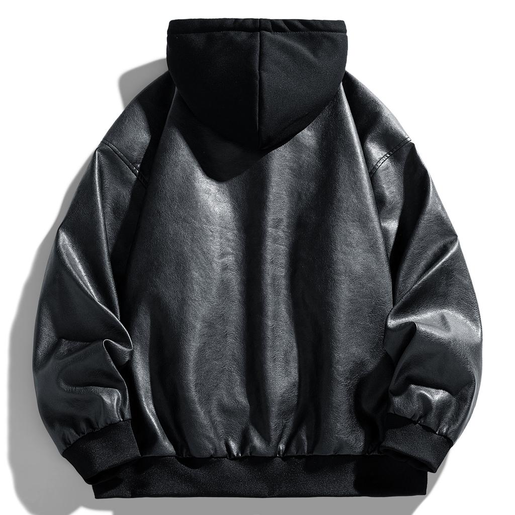 Fake Two-piece American Retro Leather Jacket for Men's Spring and Autumn New Style High Street Pussy