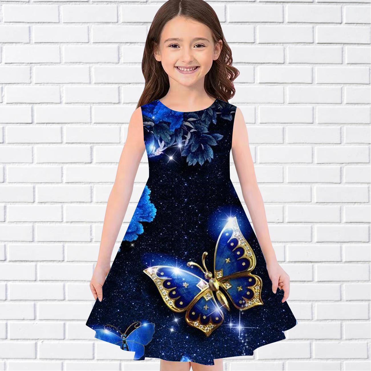 

Пышная юбка без рукавов с 3D принтом бабочки для девочек, платье принцессы без рукавов, платье-майка с 3D принтом бабочки для девочек, лето 2022 г. 130 темно-синий