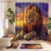 4Pcs Lion Shower Curtain Set with Non-Slip Bath Mat, Toilet Lid Cover, Contour Rug & 12 Hooks, Bathroom Decor