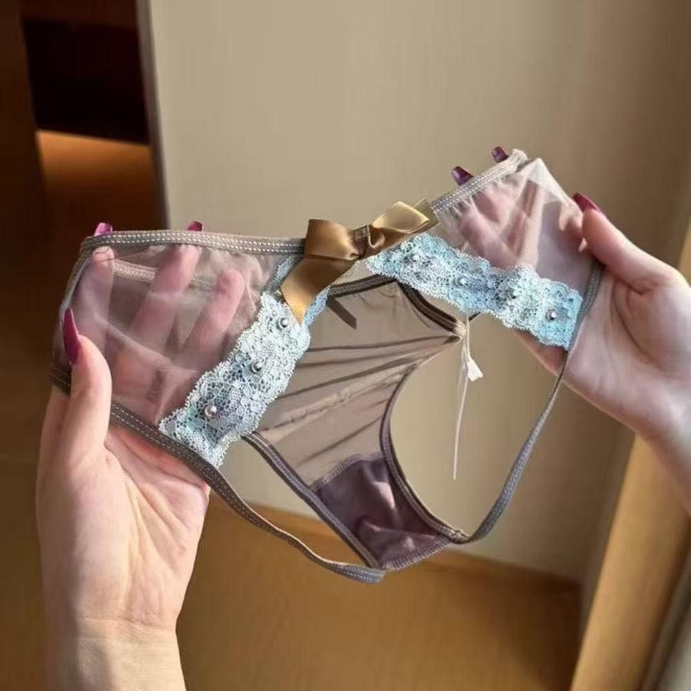 Rivet Women's Lace Low-Rise Bow Panties - Sexy, Breathable Triangle Design