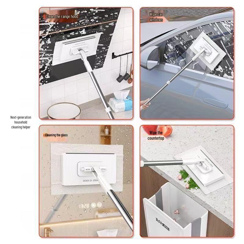 Hands-Free Lazy Flat Mop with Clip-On Washcloth for Dust Removal