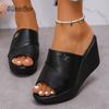 Grote Maten 35-41 Peep Toe Plateau Slippers Dames Dikke Sleehak Sandalen Leer Mode Slippers Sandalias De Mujer Zwart