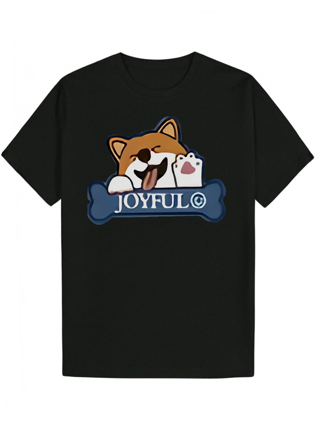 

Crew Neck Polyester T-shirt with joyful Dog Graphic - JOYFUL Design XXXL