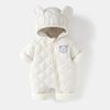 Winter Baby Bodysuit Solid Bear Ear Hooded Thickened Warm Newborn Jumpsuit Soft Toddler One-Piece Outfit