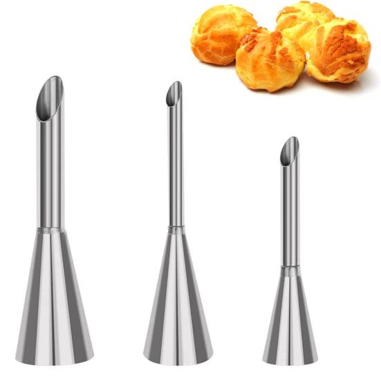 Stainless Steel Cream Piping Tips Set Lightweight Pastry Icing Decorating Tools with 3 Long Puff Nozzles Cream Puff Decorating Kit
