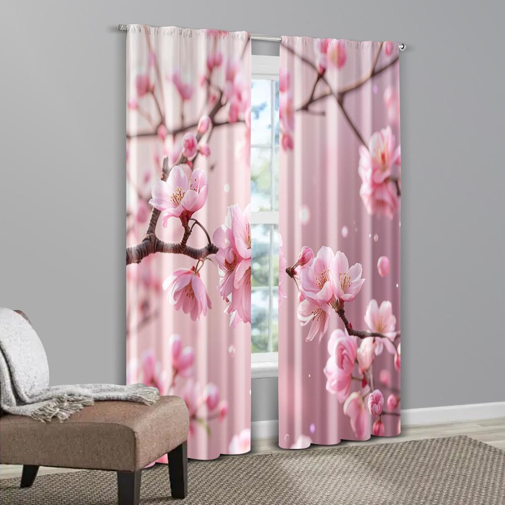 Set Of 2 Curtains Drapes Cherry Blossom Spring Scenery Versatile Polyester Without Rod All Living Room Made Great Window Treatment
